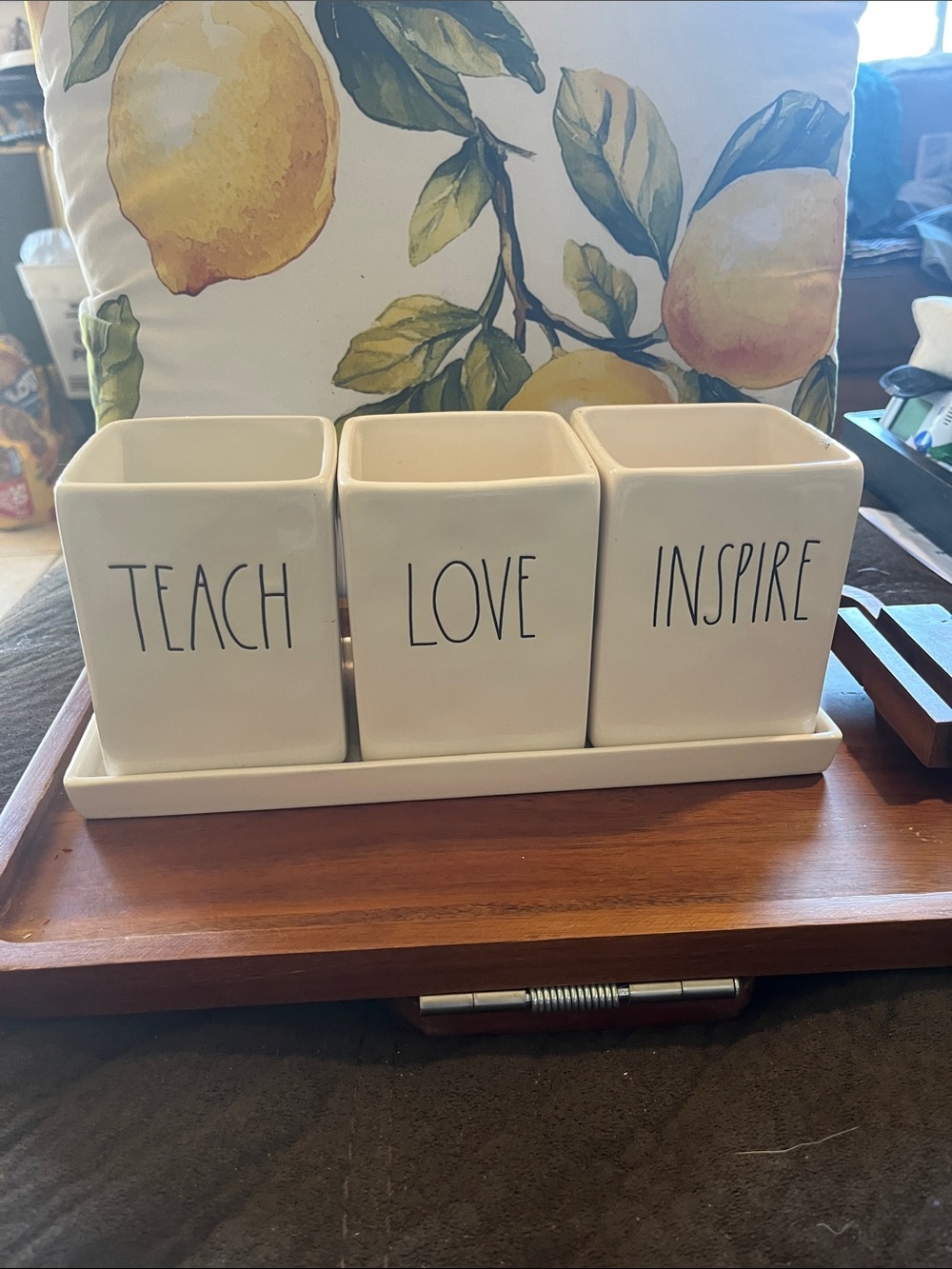 Rae Dunn Ceramic 'Teach Love Inspire' Triple Planter Set - White
